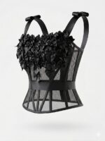 Corset Noir Bloom | Corset Transparente de Luxo com Flores 3D