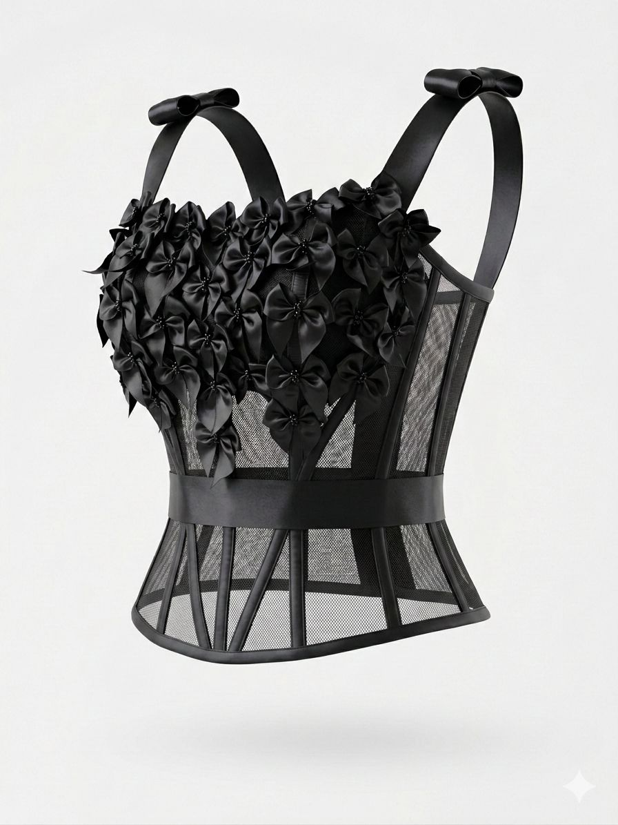 WhatsApp Image 2026-05-08 at 13.33.26 Corset Noir Bloom | Corset Transparente de Luxo com Flores 3D - Imagem 1