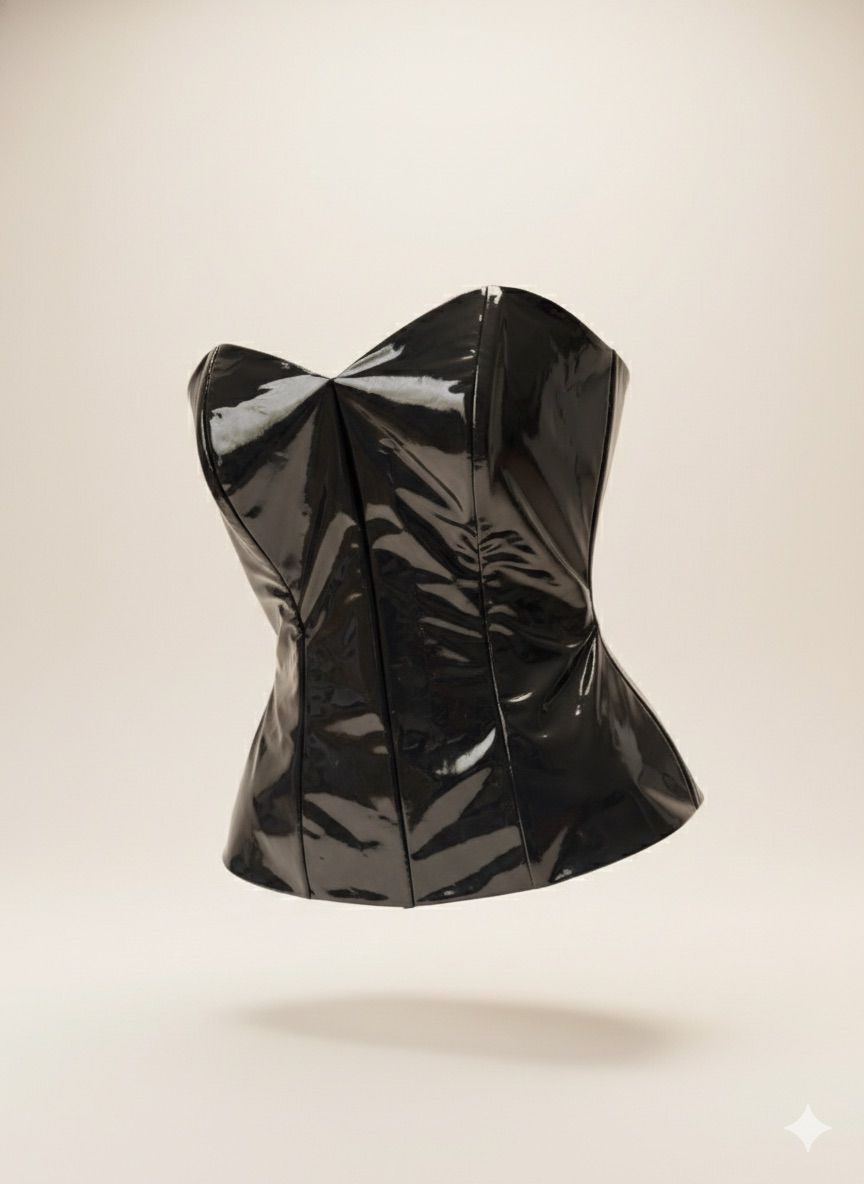 WhatsApp Image 2026-06-04 at 15.08.46 Corset Obsidian Luxe | Corset Preto Vinil Estruturado de Luxo com Amarração Ajustável - Imagem 1