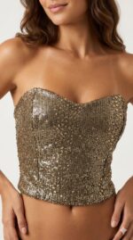Corset Top Feminino Paetê Dourado Brilho Premium Festa - Imagem 3