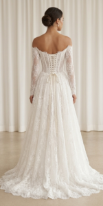 Vestido de Noiva Longo Boho em Renda Chantilly com Corset Estruturado - Imagem 2