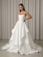 Vestido de Noiva Longo em Organza Cristal Corpo Estruturado & Saia Godê Duplo - Imagem 2