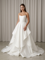 Vestido de Noiva Longo em Organza Cristal Corpo Estruturado & Saia Godê Duplo