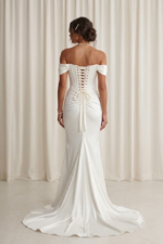 Vestido de Noiva Longo Sereia em Cetim Bucol com Corset Estruturado e Ombros Caídos - Imagem 2