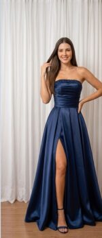 Vestido de Festa Longo Tomara que Caia com Fenda e Bordado Manual - Imagem 3