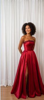 Vestido de Festa Longo Tomara que Caia com Fenda e Bordado Manual - Imagem 5