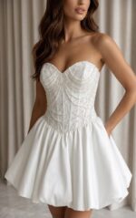Vestido de Noiva Curto Balonê com Corset Bordado em Pérolas