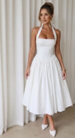 Vestido de Noiva Midi em Zibeline com Corset Estruturado