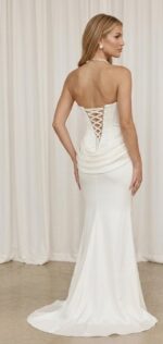 Vestido de Noiva Longo Tomara que Caia em Cetim Bucol com Corpete Estruturado e Cauda - Imagem 3
