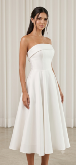 Vestido Midi de Noiva em Cetim Bucol Tomara que Caia Minimalista - Imagem 2