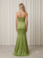 Conjunto Verde-Limão em Crepe Amanda com Corset e Saia Longa - Imagem 2