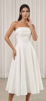 Vestido Midi de Noiva em Cetim Bucol Tomara que Caia Minimalista
