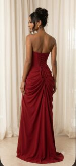 Vestido de Festa Longo Tomara que Caia com Corset, Fenda e Drapeado Vermelho Bordô - Imagem 2
