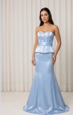 Conjunto Azul em Zibeline com Corset Estruturado e Saia Godê