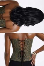 Corset Bustiê Jacquard Brocado com Amarração Posterior - Imagem 4