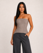 Corset Feminino Estruturado Bege Decote Coração Areia Imperial
