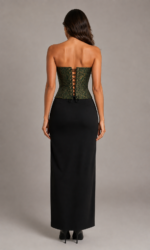Corset Feminino Estruturado Verde e Dourado Decote Coração Firenze - Imagem 3