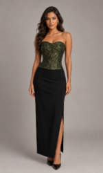 Corset Feminino Estruturado Verde e Dourado Decote Coração Firenze - Imagem 2