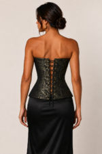 Corset Feminino Estruturado Preto e Dourado Geométrico Ônix - Imagem 3
