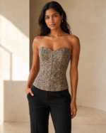 Corset Feminino Estruturado Tomara que Caia Taupe Texturizado Orvieto