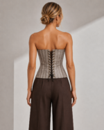 Corset Feminino Estruturado Listrado Taupe Decote Coração Toscana - Imagem 3