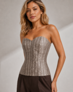 Corset Feminino Estruturado Listrado Taupe Decote Coração Toscana - Imagem 2