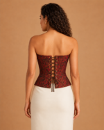 Corset Feminino Estruturado Decote Coração Vermelho e Dourado Versailles - Imagem 3