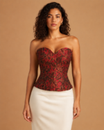 Corset Feminino Estruturado Decote Coração Vermelho e Dourado Versailles - Imagem 2