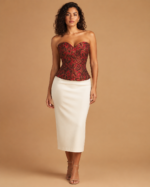 Corset Feminino Estruturado Decote Coração Vermelho e Dourado Versailles